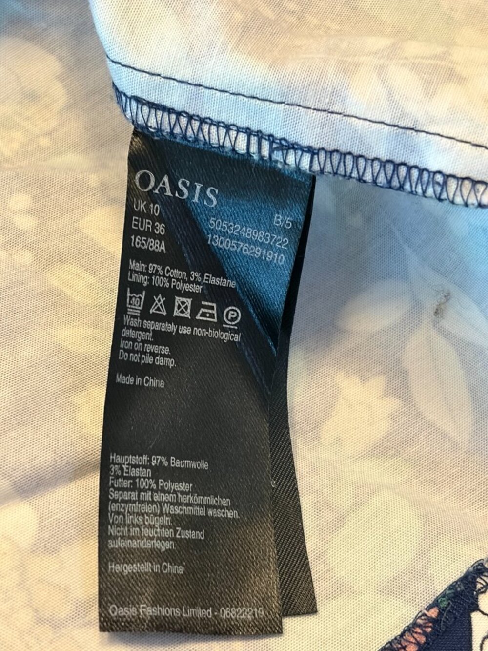 Oasis floral dress 6 navy stretch cotton mini - Picture 10 of 10